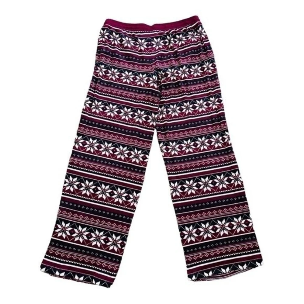 NAUTICA Women PJ Pants M Purple Blue White Winter Fair Isle Fleece Pajama Bottom